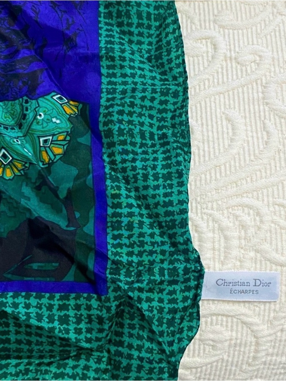Dior Emerald Green & Royal Blue Paisley Floral Silk Scarf - Picture 2 of 3